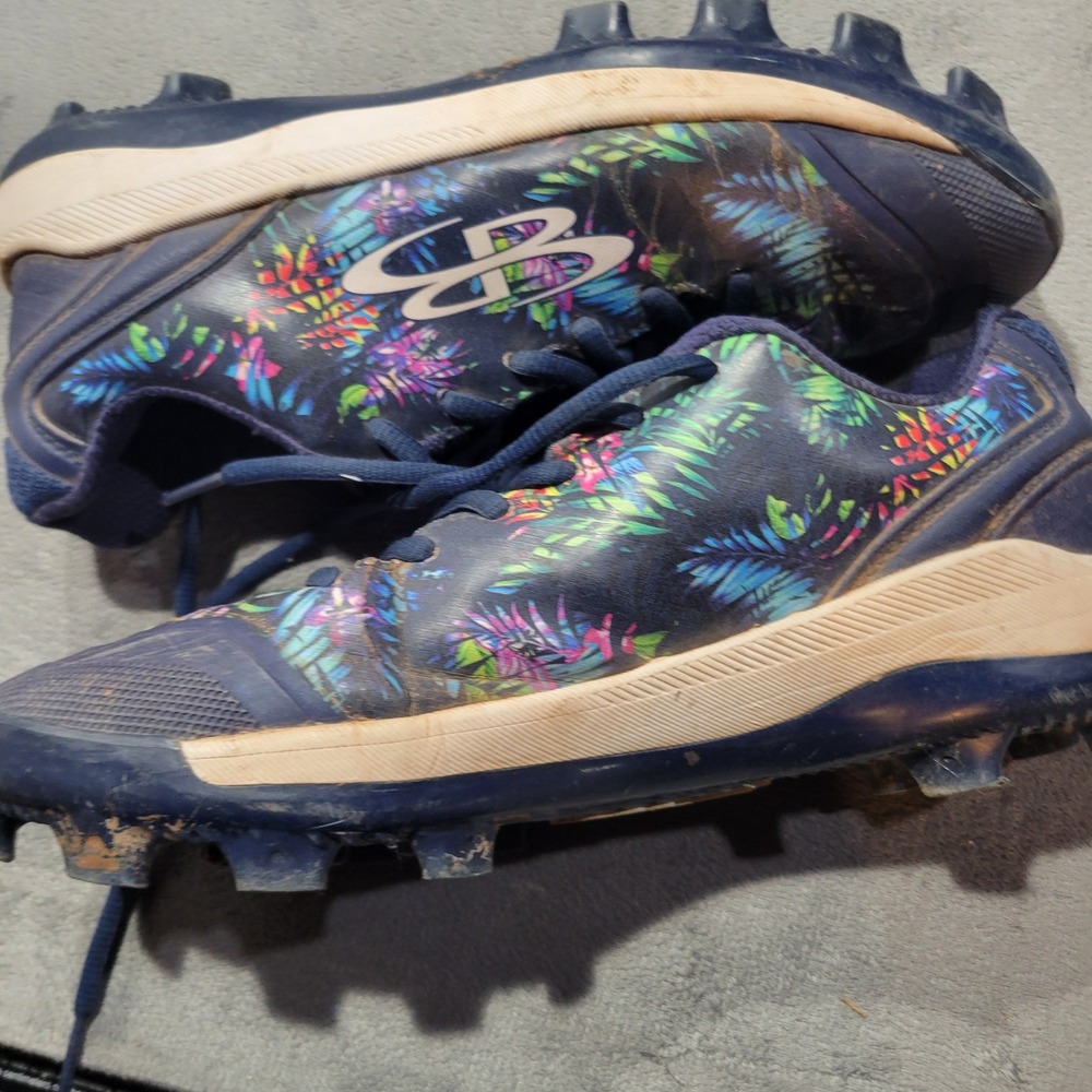 Boombah Softball Cleats Women 9 Navy Tropical Palm Leaf MBB-0200203W-3029 Floral